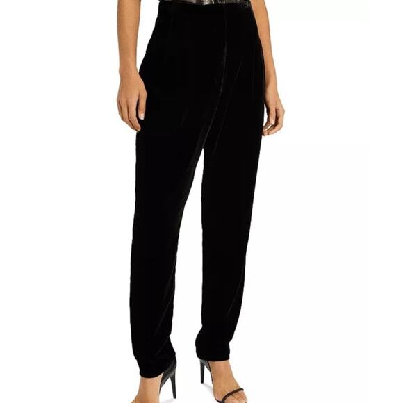 Reiss Black High Rise Straight Leg Poppy Velvet High Waisted Trousers - Picture 1 of 12